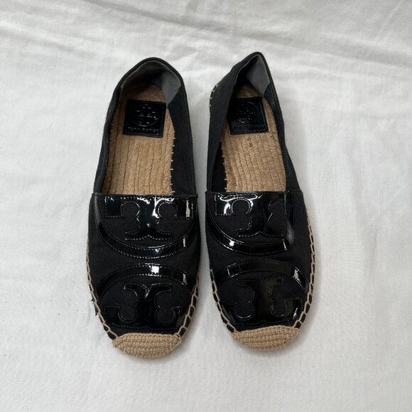 Tory Burch Womens Black Poppy Logo Espadrille Flats Size 8 - Picture 2 of 10